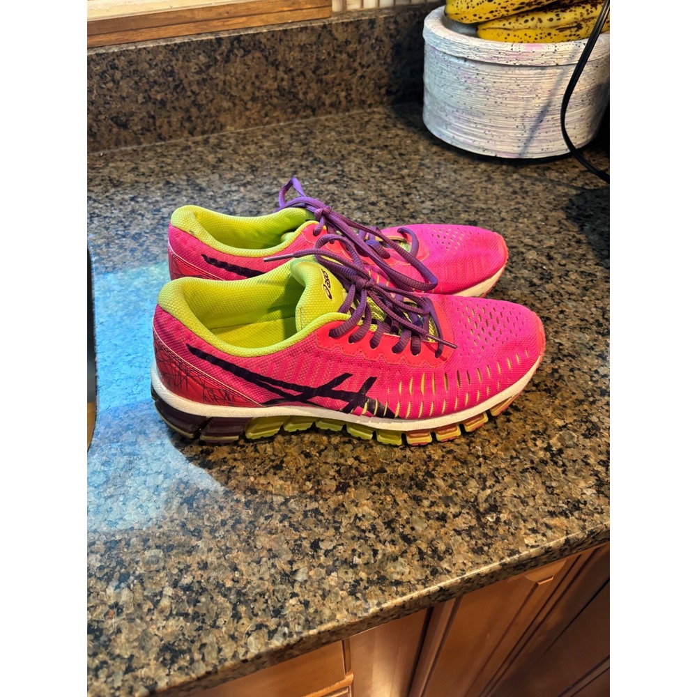 Asics Gel-Quantum 180 Kids Pink Lime Green Running Shoes C568N Size 6.5Y